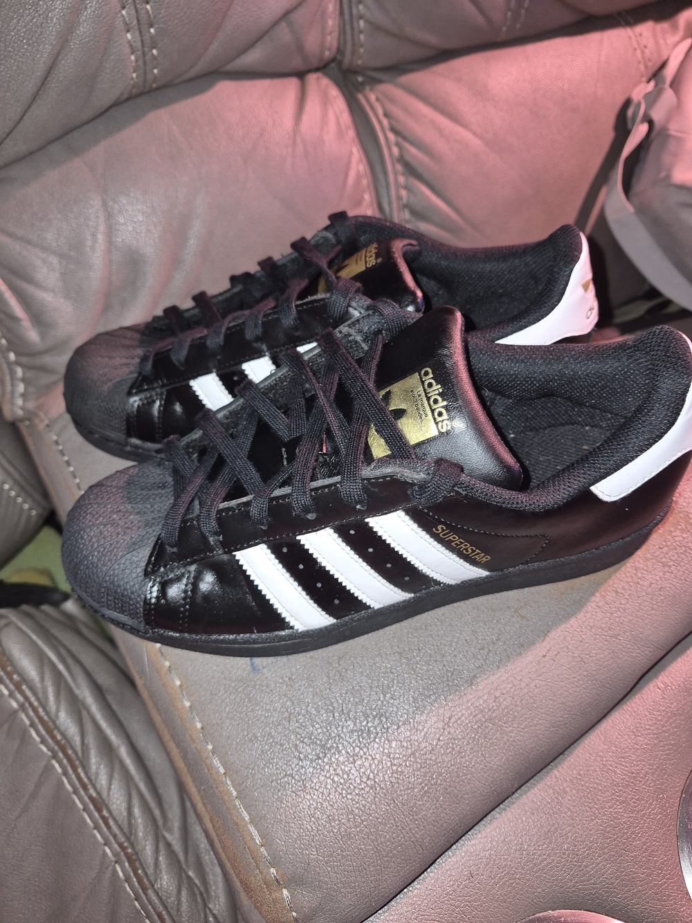 adidas Black & White Superstar Sneakers with Gold Accents